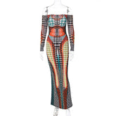 Featured Faux off Neck Stitching Long Sleeve Slim Expansion Dress
